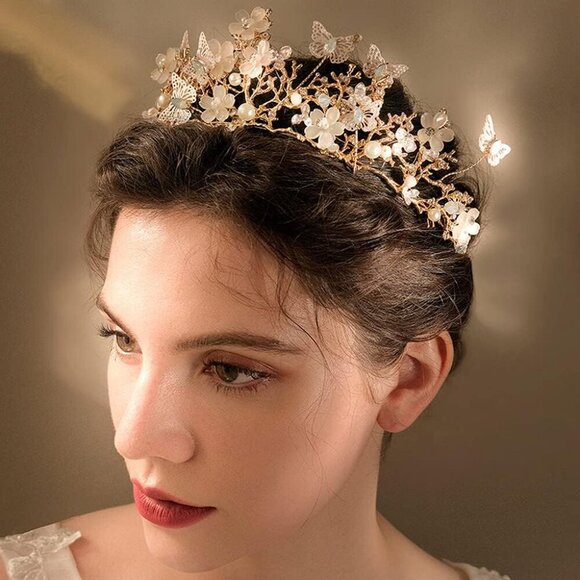 Butterfly Crowns and Tiaras Flower Rhinestone Bride Crown Baroque Queen Tiaras P - Picture 4 of 7
